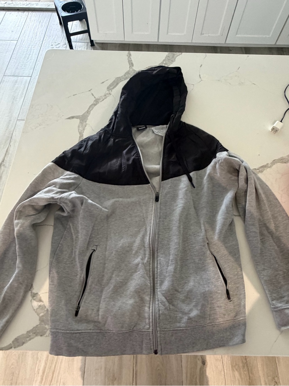 Reebok Gray and Black Hooded Zip-Up Jacket
